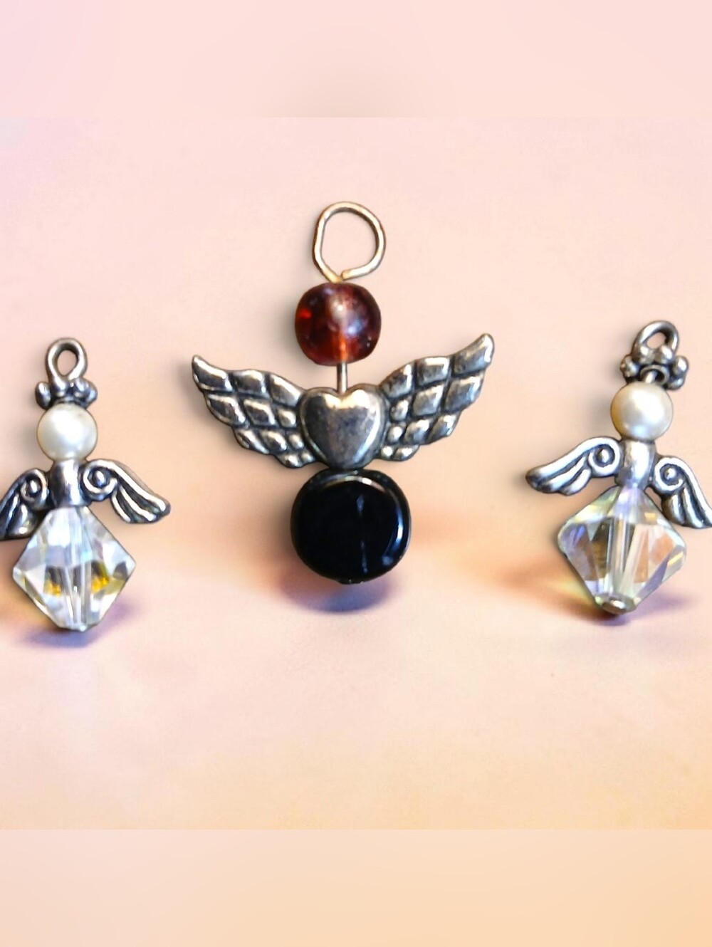 Vintage Angel Charms – Silver Guardian Angel Pendants w/ Crystal & Bead Accents